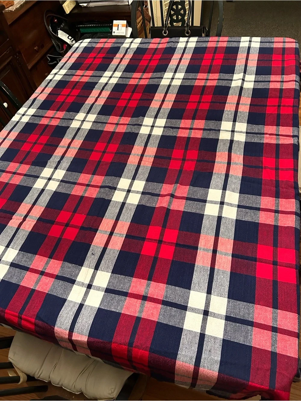 Cheery Plaid Red/Navy Tablecloth-all India cottonCheckered Table Cover 76 x 55”